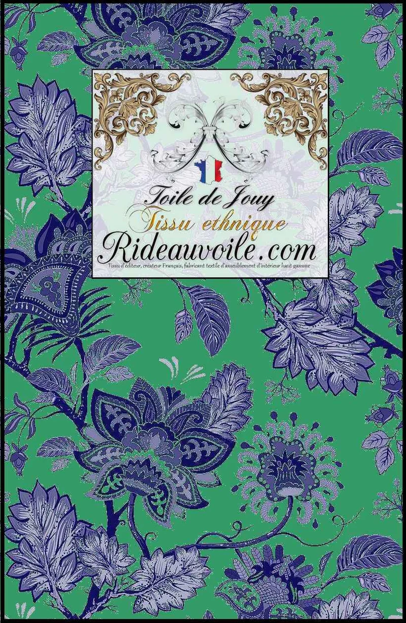 Boutique tissu luxe Paisley Toile de Jouy JAIPUR ameublement mètre bleu vert