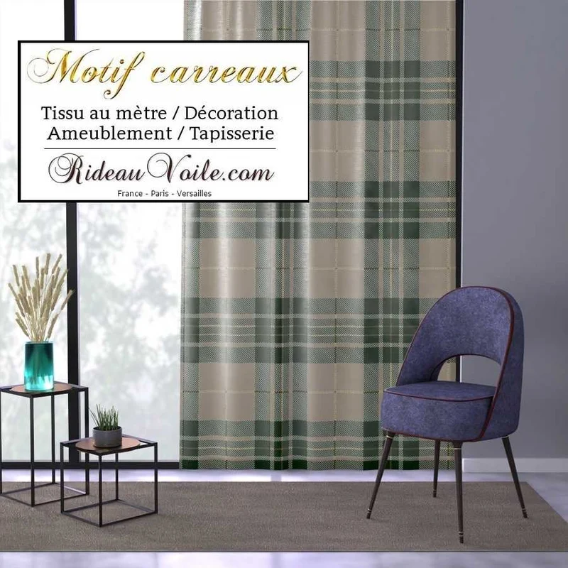 Tissu lainage ameublement chalet montagne déco écossais tartan carreaux vert mètre