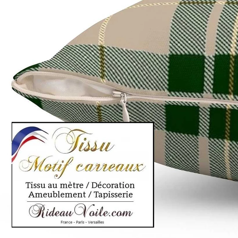 Tissu lainage ameublement chalet montagne déco écossais tartan carreaux vert mètre