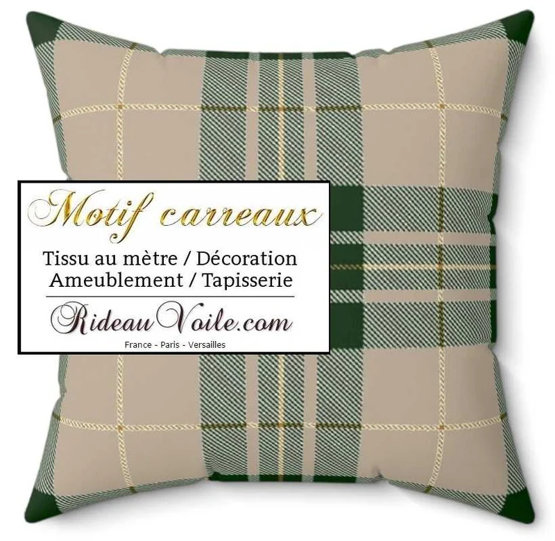 Tissu lainage ameublement chalet montagne déco écossais tartan carreaux vert mètre