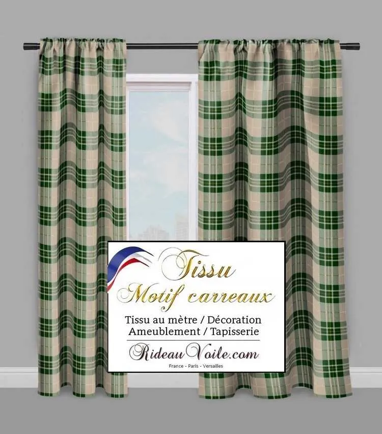 Tissu lainage ameublement chalet montagne déco écossais tartan carreaux vert mètre