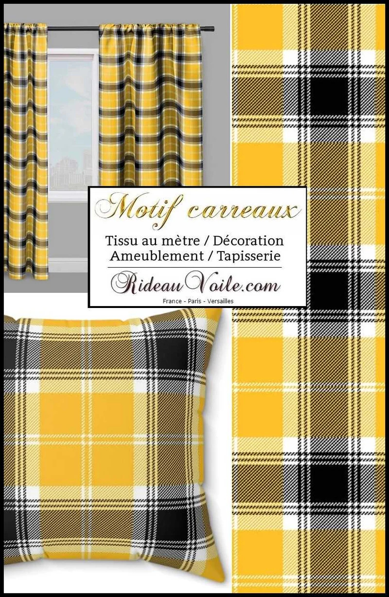 Tissu laine chalet montagne motif écossais tartan carreaux jaune noir mètre