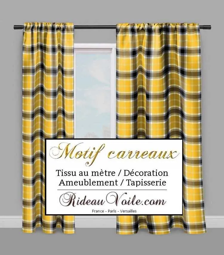 Tissu laine chalet montagne motif écossais tartan carreaux jaune noir mètre