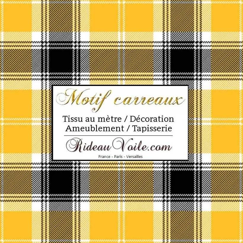 Tissu laine chalet montagne motif écossais tartan carreaux jaune noir mètre