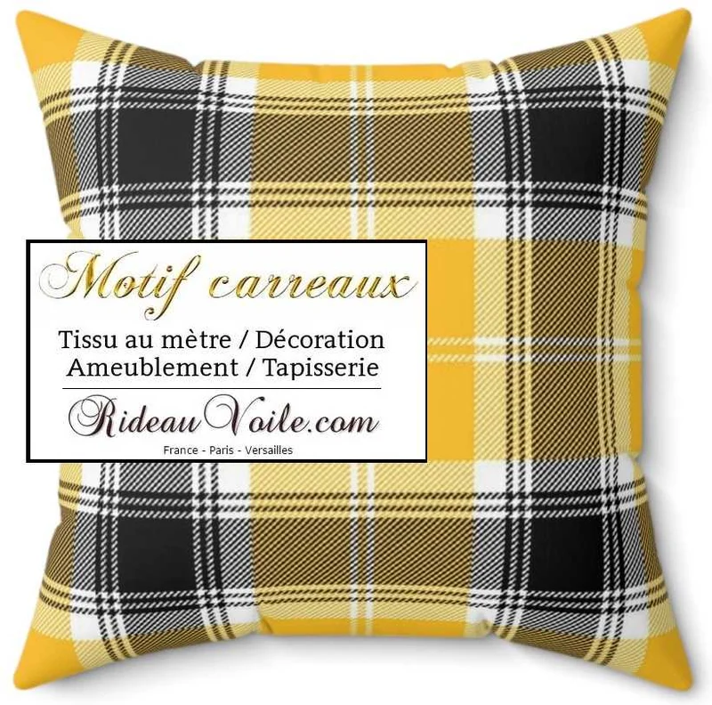 Tissu laine chalet montagne motif écossais tartan carreaux jaune noir mètre
