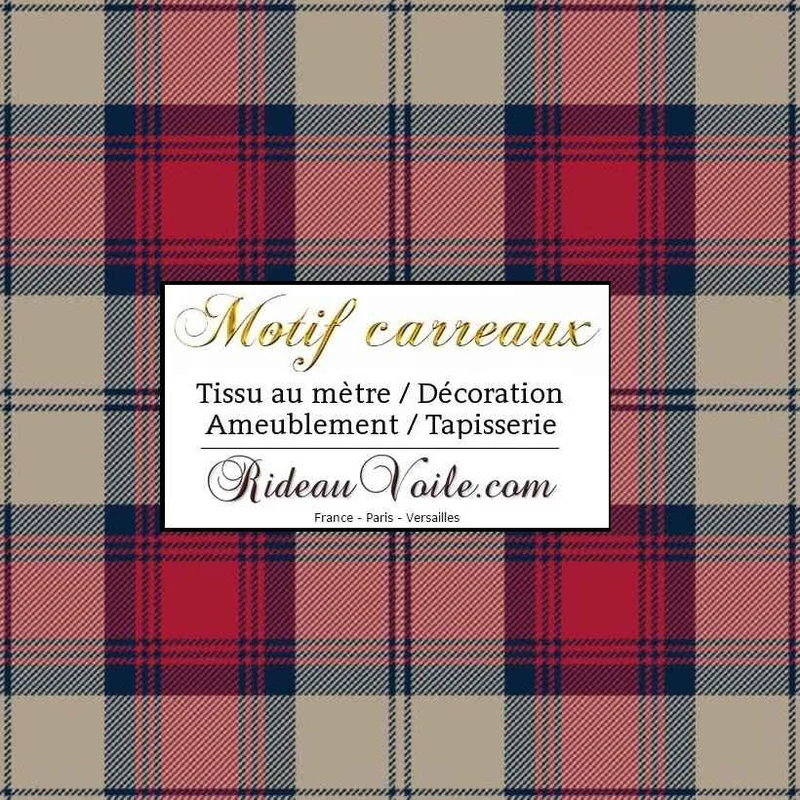Tissu laine d'ameublement écossais tartan carreaux bleu rouge beige mètre rideaux