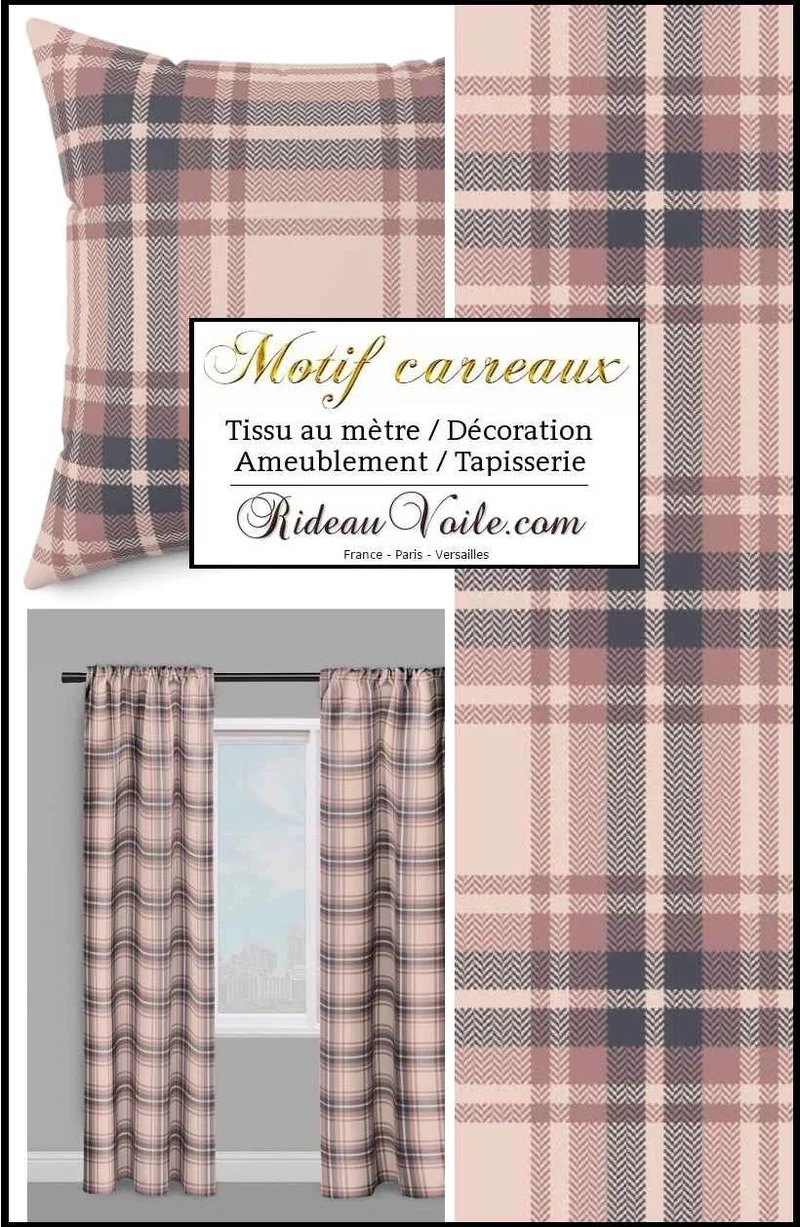 Tissu laine d'ameublement écossais tartan carreaux rose mètre rideau tapisserie