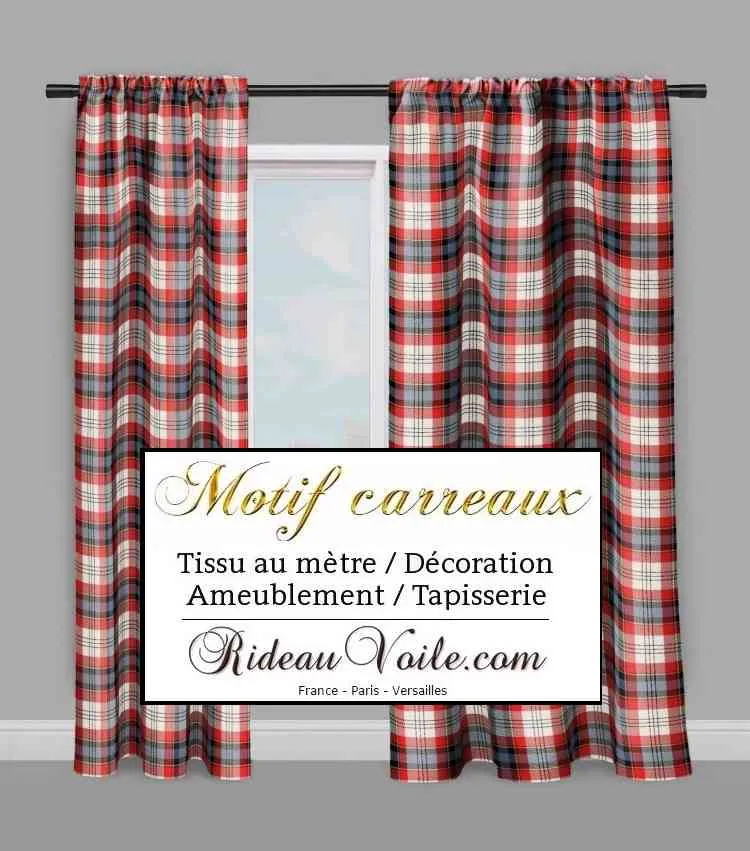 Laine d'ameublement motif écossais tartan carreaux rouge bleu mètre rideau tapisserie