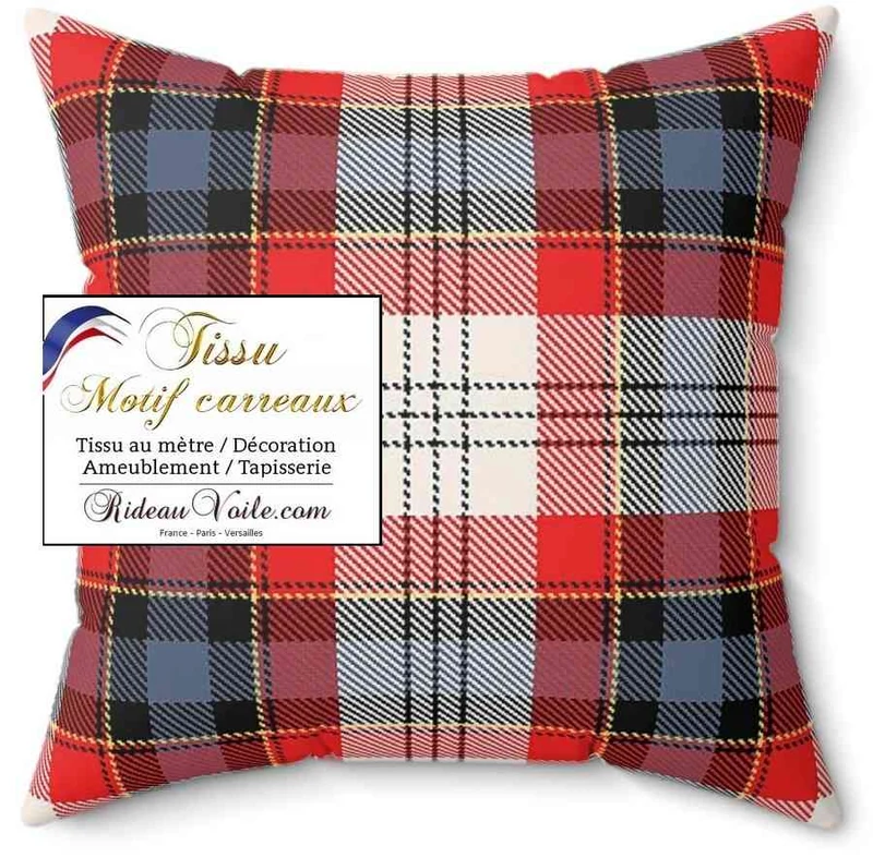 Laine d'ameublement motif écossais tartan carreaux rouge bleu mètre rideau tapisserie