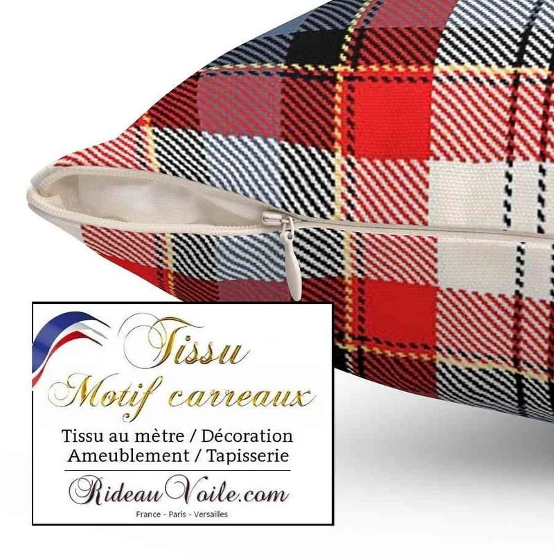 Laine d'ameublement motif écossais tartan carreaux rouge bleu mètre rideau tapisserie
