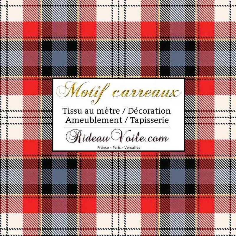 Laine d'ameublement motif écossais tartan carreaux rouge bleu mètre rideau tapisserie