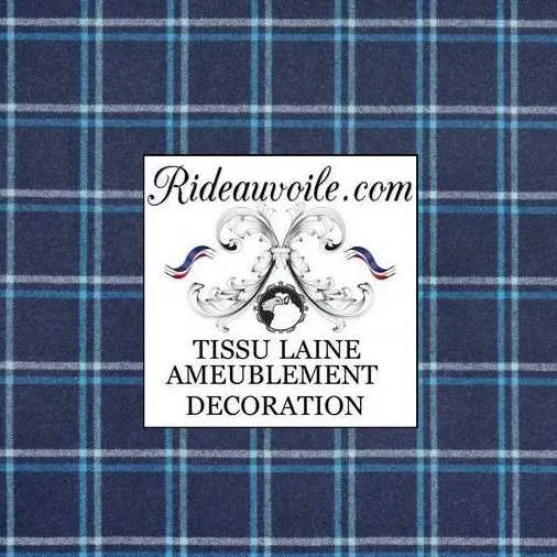 Tissu ameublement ignifugé Laine carreaux au mètre bleu confection rideaux