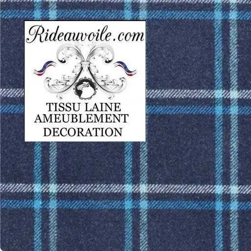 Tissu ameublement ignifugé Laine carreaux au mètre bleu confection rideaux