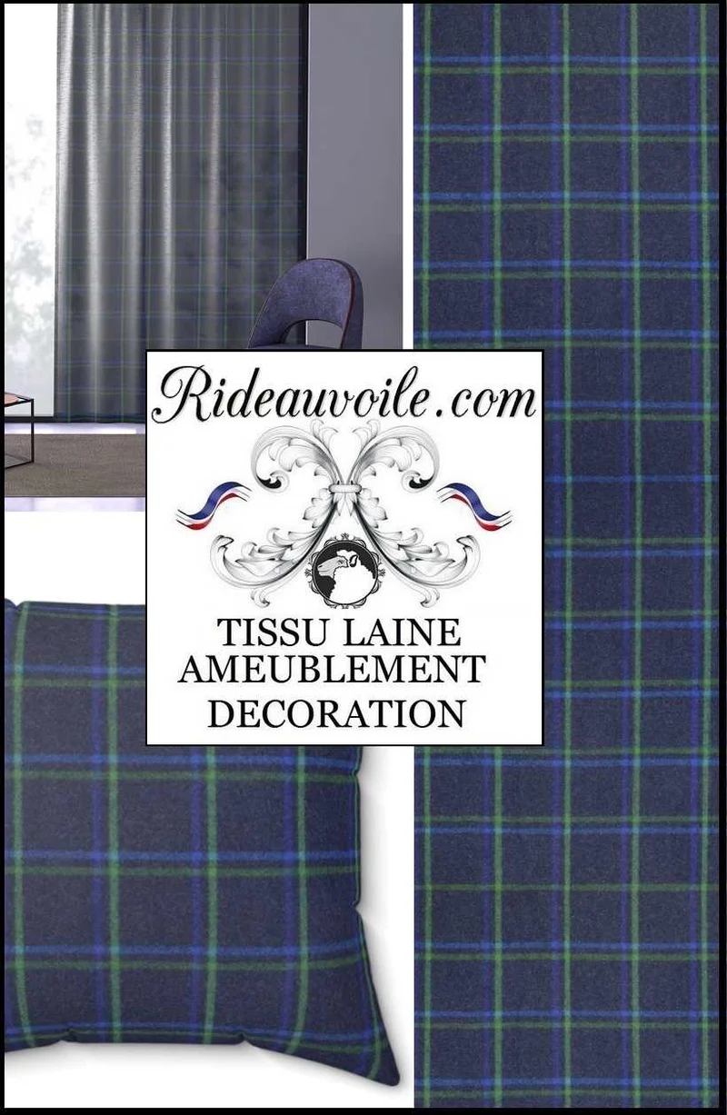 Tissu ameublement ignifugé Laine carreaux plaid au mètre bleu rideau siège