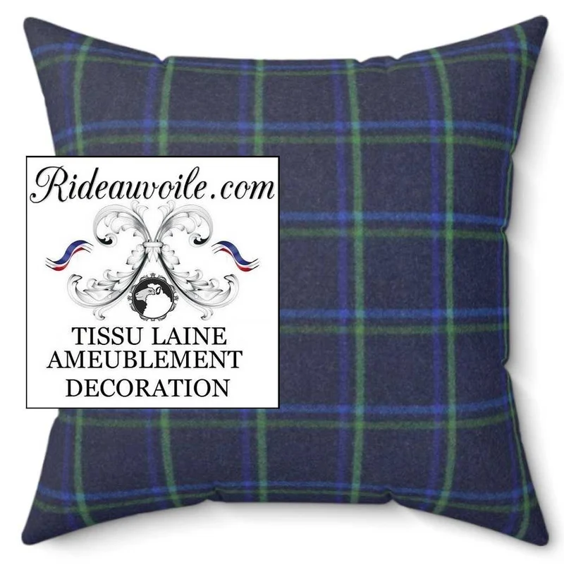 Tissu ameublement ignifugé Laine carreaux plaid au mètre bleu rideau siège