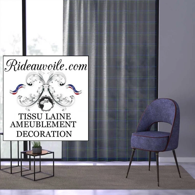 Tissu ameublement ignifugé Laine carreaux plaid au mètre bleu rideau siège