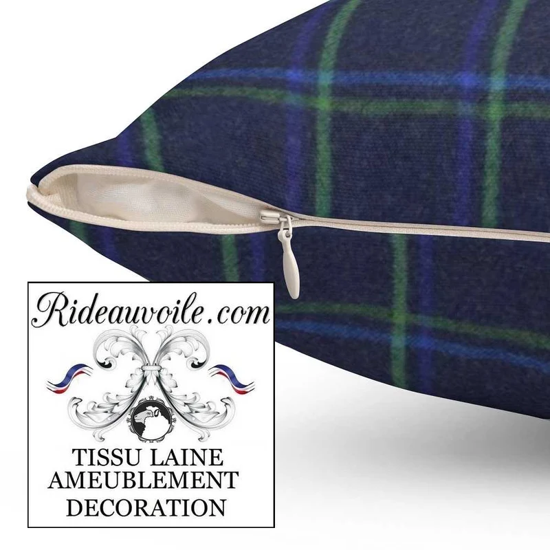 Tissu ameublement ignifugé Laine carreaux plaid au mètre bleu rideau siège