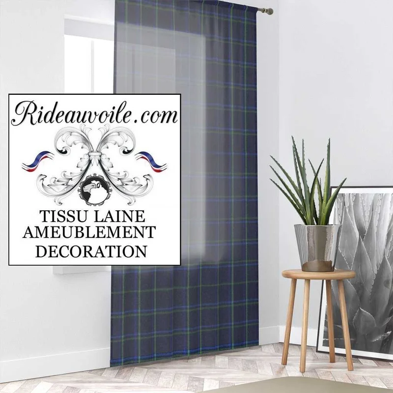 Tissu ameublement ignifugé Laine carreaux plaid au mètre bleu rideau siège