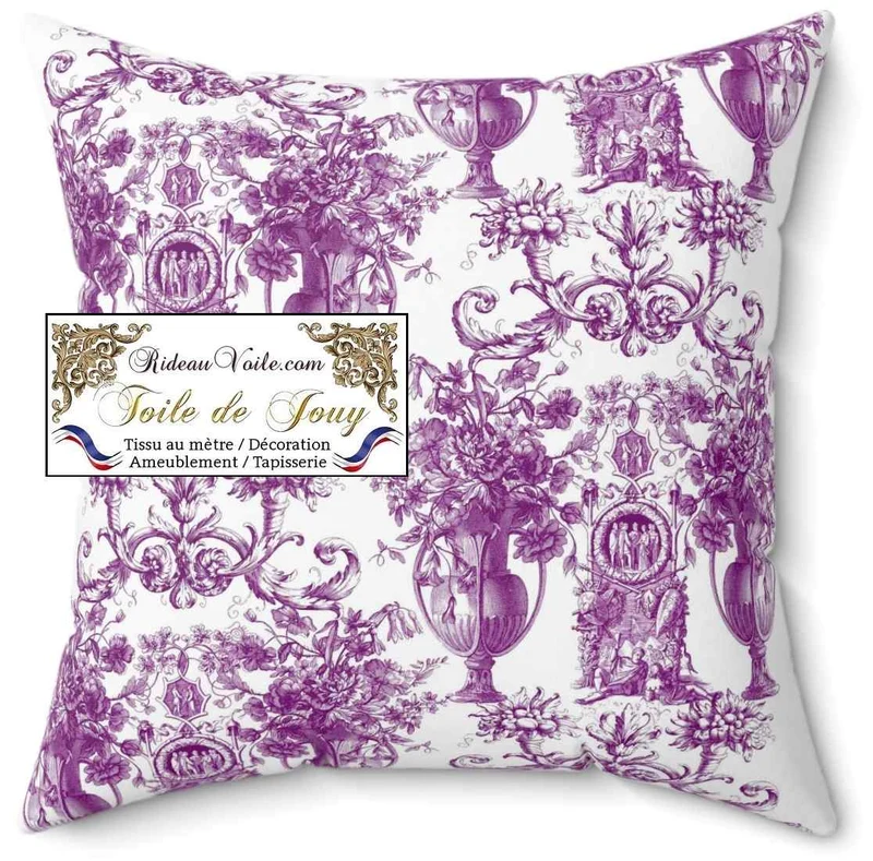 Toile de Jouy parme violet tissu ignifuge architecte hôtel restaurant mètre rideau voilage