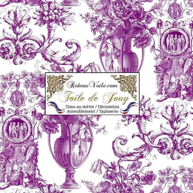 Toile de Jouy parme violet tissu ignifuge architecte hôtel restaurant mètre rideau voilage