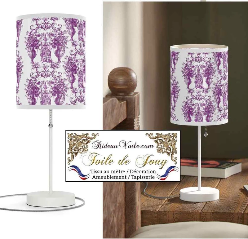 Toile de Jouy parme violet tissu ignifuge architecte hôtel restaurant mètre rideau voilage