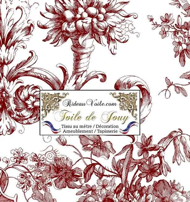 Tissu ancien Toile de Jouy rouge ameublement mètre couture rideau voilage