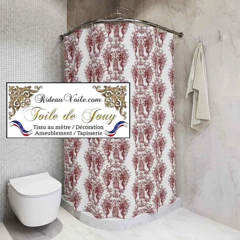 Tissu ancien Toile de Jouy rouge ameublement mètre couture rideau voilage
