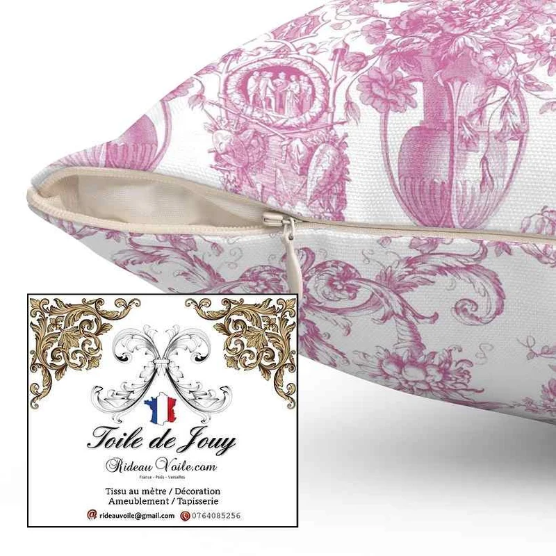 Décoration d'intérieur style tissu ancien Toile de Jouy rose mètre rideau voilage