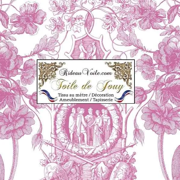 Décoration d'intérieur style tissu ancien Toile de Jouy rose mètre rideau voilage