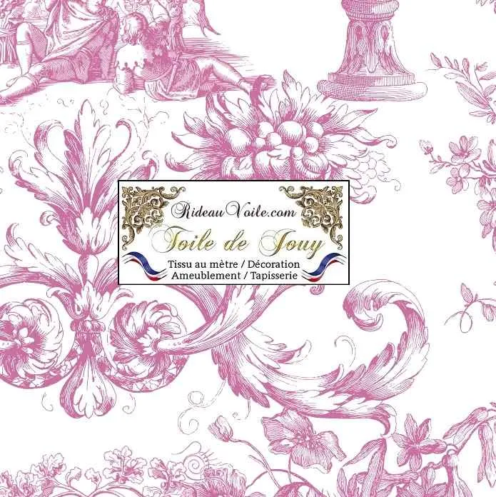 Décoration d'intérieur style tissu ancien Toile de Jouy rose mètre rideau voilage
