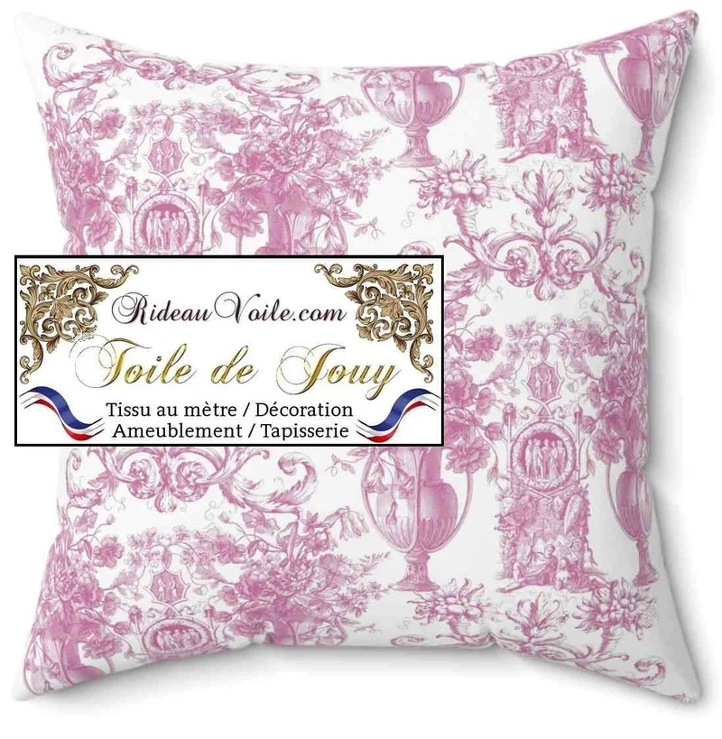 Décoration d'intérieur style tissu ancien Toile de Jouy rose mètre rideau voilage