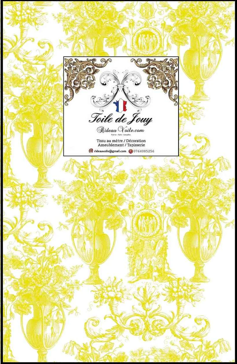 Éditeur textile ameublement imprimé Toile de Jouy jaune mètre rideau voilage tapisserie
