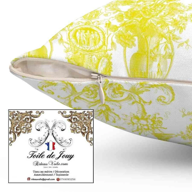 Éditeur textile ameublement imprimé Toile de Jouy jaune mètre rideau voilage tapisserie