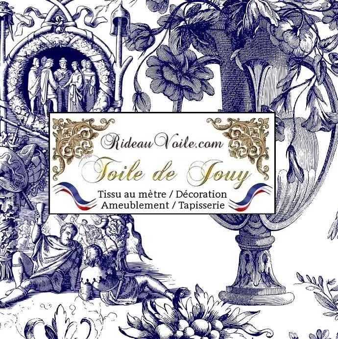 Éditeur textile ameublement imprimé Toile de Jouy bleu mètre rideau voilage tapisserie