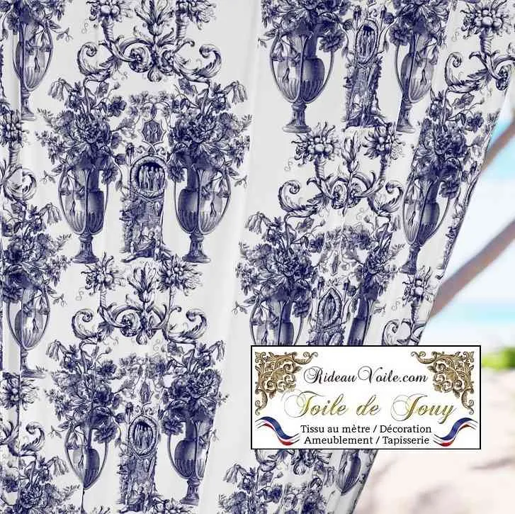 Éditeur textile ameublement imprimé Toile de Jouy bleu mètre rideau voilage tapisserie