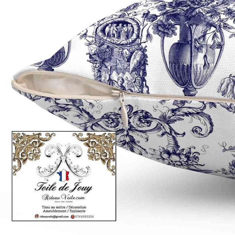 Éditeur textile ameublement imprimé Toile de Jouy bleu mètre rideau voilage tapisserie