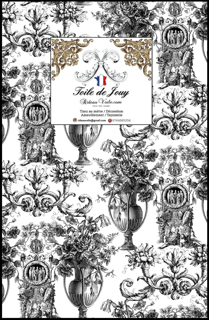 Luxe design Toile de Jouy noir blanc ameublement mètre rideau voilage tapisserie