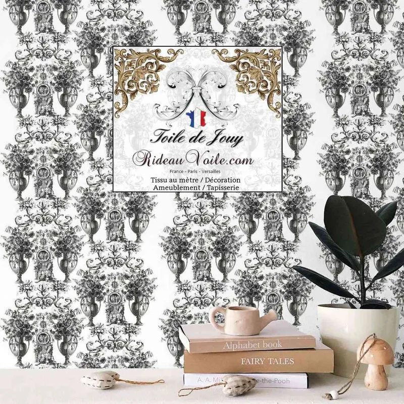 Luxe design Toile de Jouy noir blanc ameublement mètre rideau voilage tapisserie