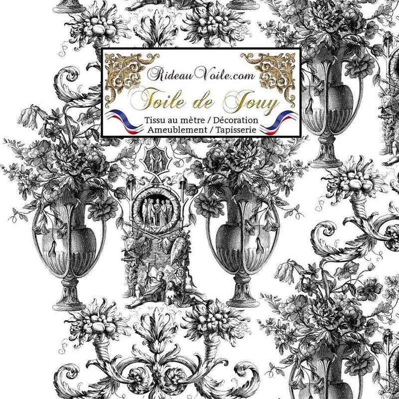 Luxe design Toile de Jouy noir blanc ameublement mètre rideau voilage tapisserie