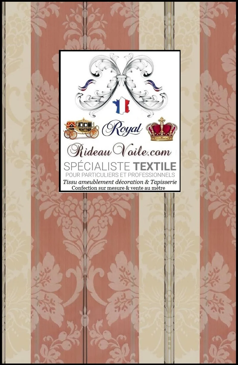 Textile non feu ignifuge ameublement Baroque rose rayé ivoire mètre rideau