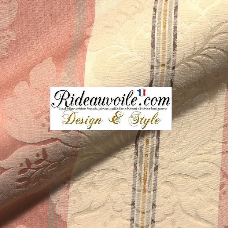 Textile non feu ignifuge ameublement Baroque rose rayé ivoire mètre rideau