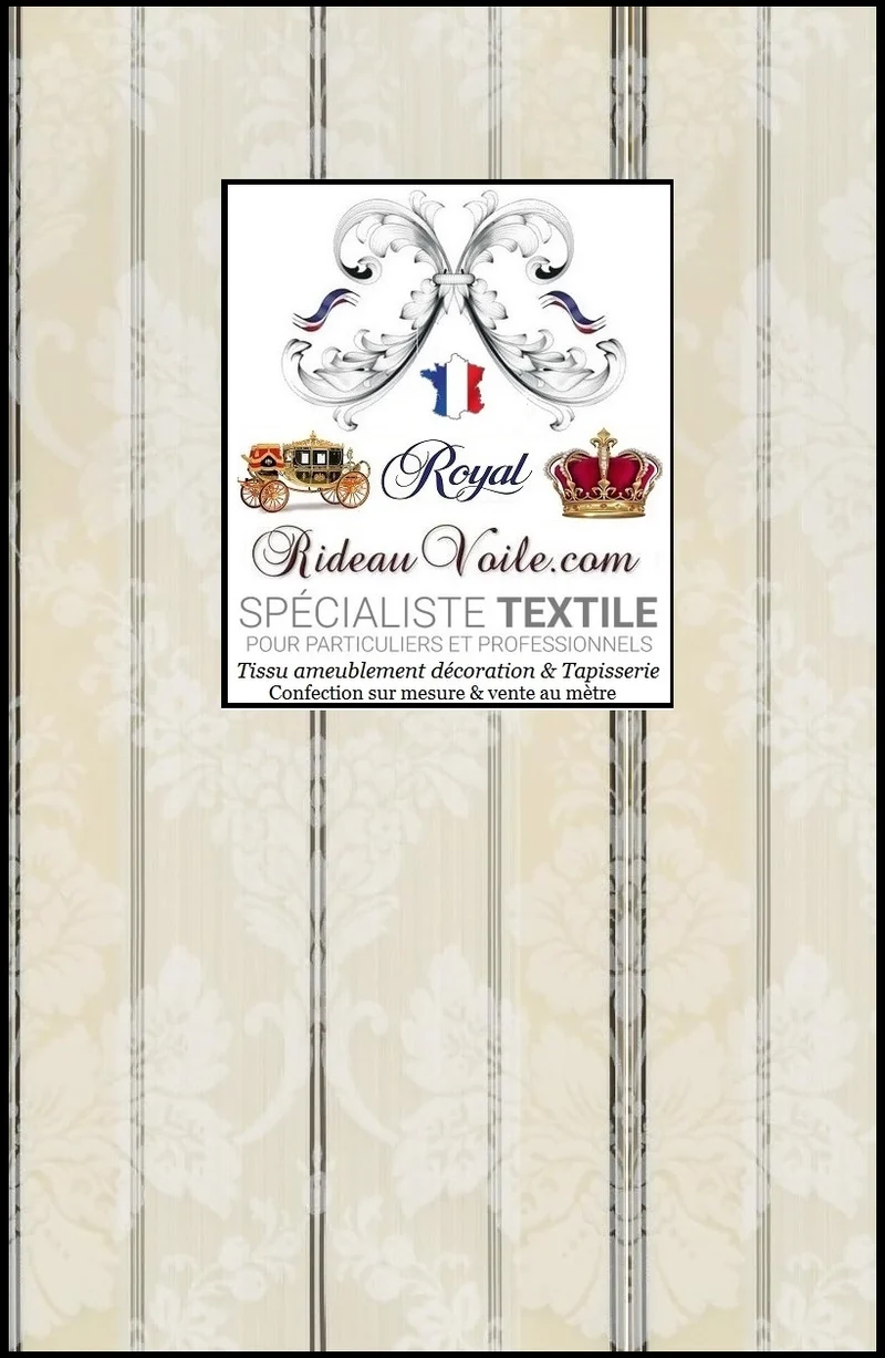 Tissu ignifuge ameublement Baroque floral rayé ivoire mètre rideau