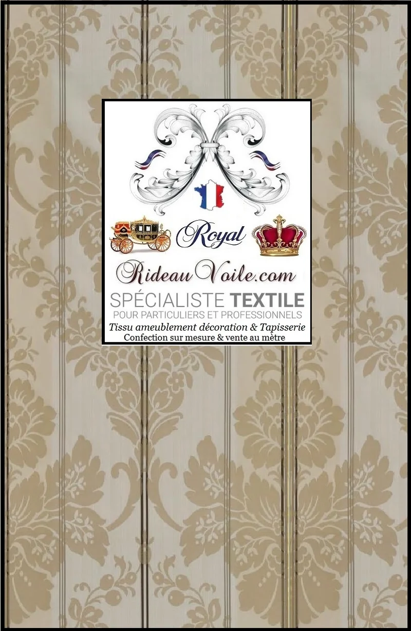 Tissu ignifuge ameublement Baroque beige rayé ivoire mètre rideau