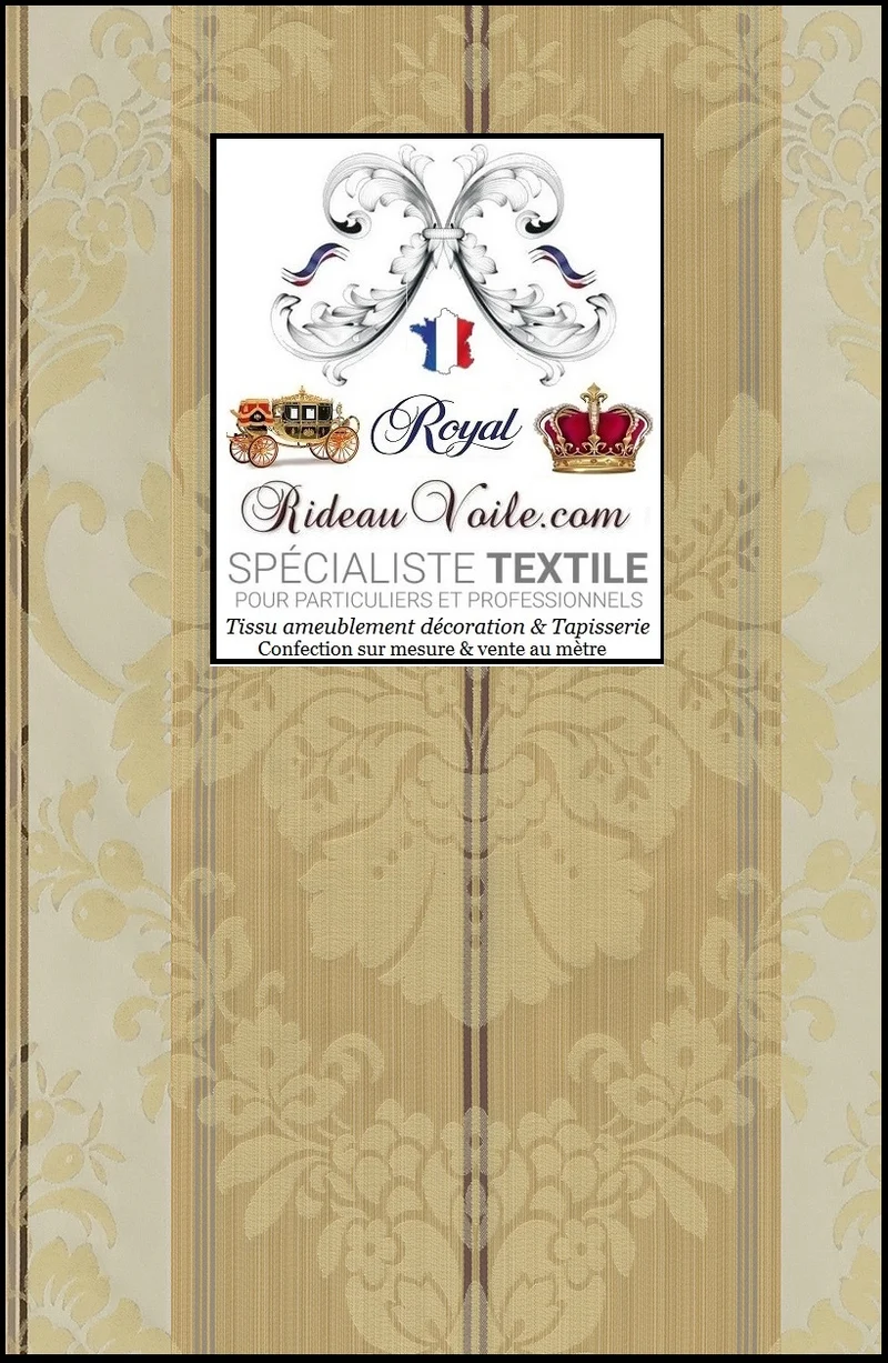Tissu ignifuge Baroque ameublement Damasco jaune rayé ivoire mètre rideau