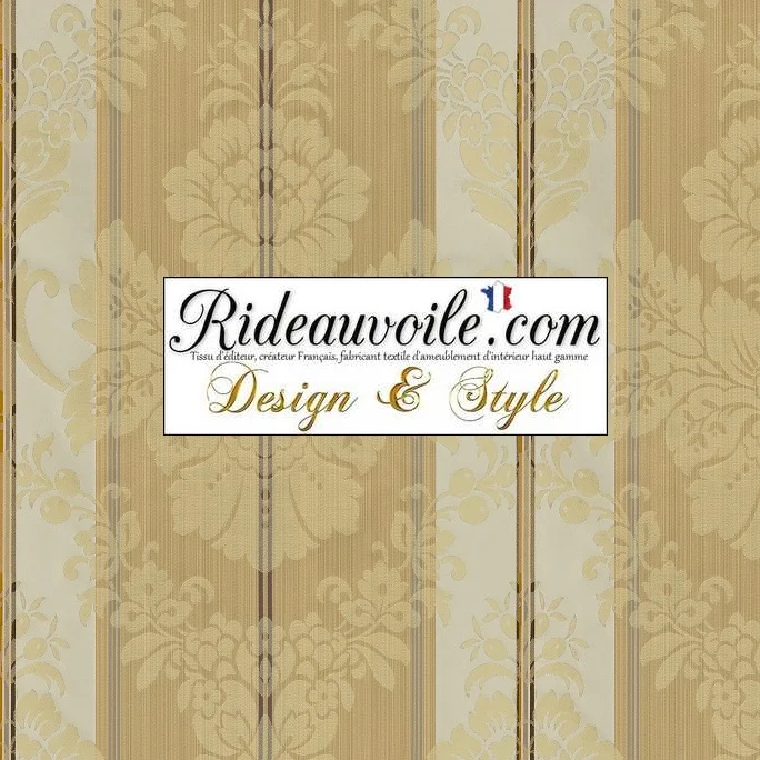 Tissu ignifuge Baroque ameublement Damasco jaune rayé ivoire mètre rideau