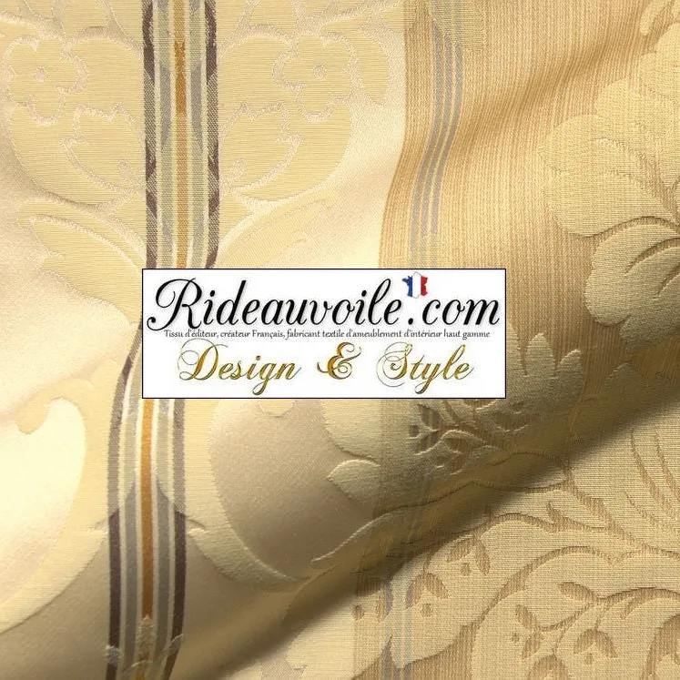 Tissu ignifuge Baroque ameublement Damasco jaune rayé ivoire mètre rideau