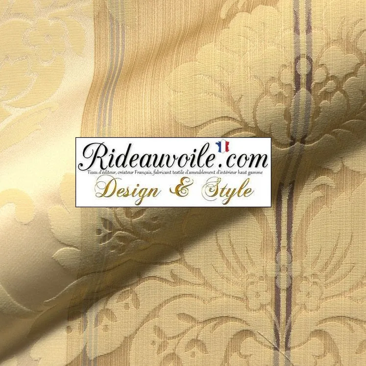 Tissu ignifuge Baroque ameublement Damasco jaune rayé ivoire mètre rideau