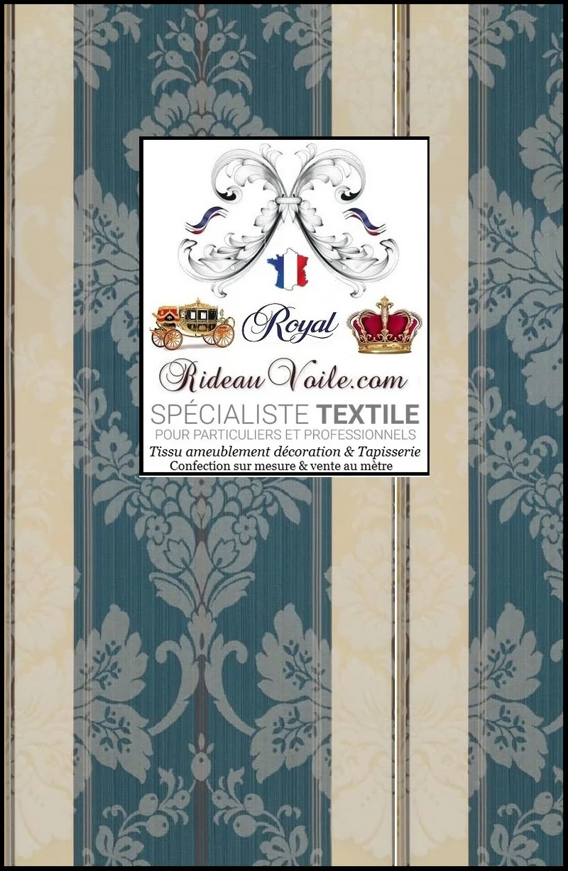 Tissu ignifuge Damassé ameublement Jacquard bleu rayé ivoire mètre rideau