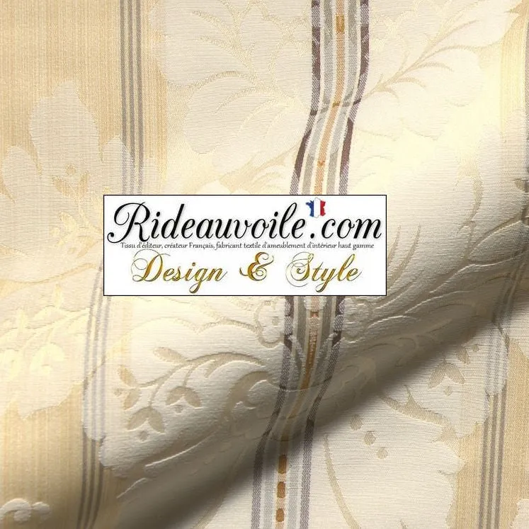 Tissu ignifuge Directoire ameublement Jacquard jaune rayé ivoire mètre rideau