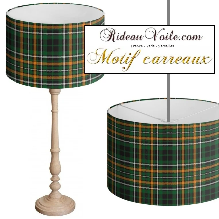 Tissu imprimé lainage carreaux tartan écossais vert sombre bleu rayé orange mètre